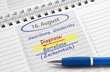 Diagnose; Borreliose (Zeckenstich), Heftnotiz