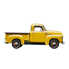Yellow Classic Pick Up truck Isolated on transparent with clipping path