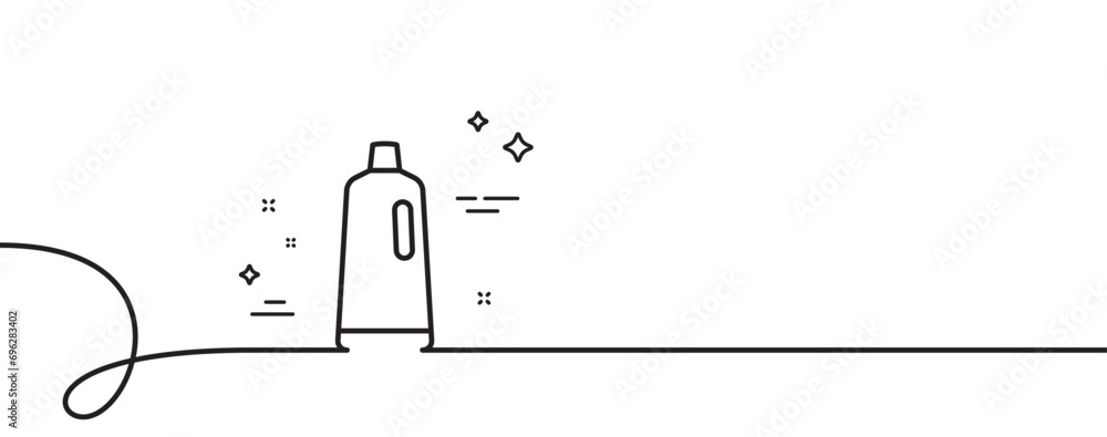 Poster cleaning shampoo line icon. continuous one line with curl. washing liquid or cleanser symbol. housek