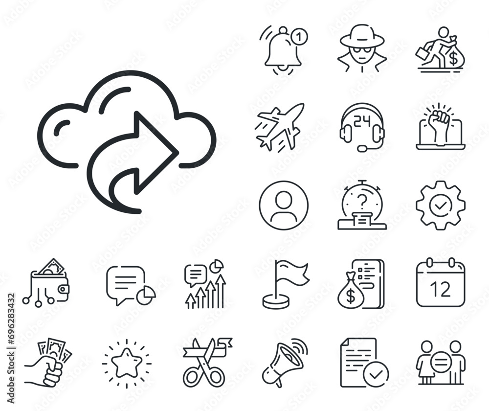 Poster internet data storage sign. salaryman, gender equality and alert bell outline icons. cloud computing