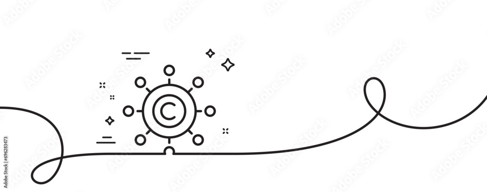 Poster copywriting network line icon. continuous one line with curl. copyright sign. content networking sym