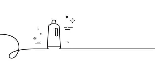 Cleaning shampoo line icon. Continuous one line with curl. Washing liquid or Cleanser symbol. Housekeeping equipment sign. Shampoo single outline ribbon. Loop curve pattern. Vector
