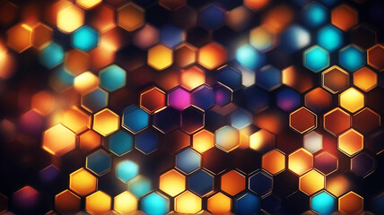 Multicolor hexagonal background, bokeh, honeycomb, blurred hex background, light with hexagonal...