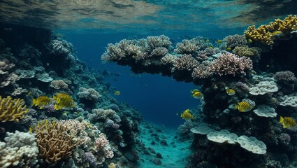 beautiful underwater world blue reef on sunny day