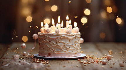 Birthday cake with lights - obrazy, fototapety, plakaty