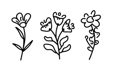 Abstract line art flowers vector clipart. Spring illustration.