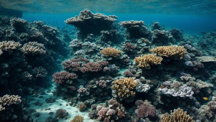 Naklejka na ściany i meble beautiful underwater world blue reef on sunny day
