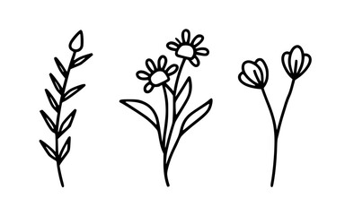 Abstract line art flowers vector clipart. Spring illustration.