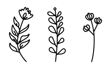 Abstract line art flowers vector clipart. Spring illustration.