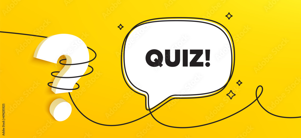 Poster quiz tag. continuous line chat banner. answer question sign. examination test symbol. quiz speech bu