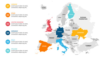 Europe  Infographic maps for countries elements design for presentation, can be used for presentation, workflow layout, diagram, annual report, web design. - obrazy, fototapety, plakaty