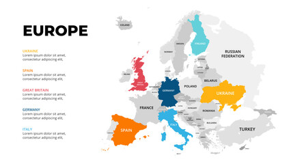 europe_map  Infographic maps for countries elements design for presentation, can be used for presentation, workflow layout, diagram, annual report, web design. - obrazy, fototapety, plakaty