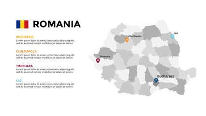 Romania Infographic maps for countries elements design for presentation, can be used for presentation, workflow layout, diagram, annual report, web design.