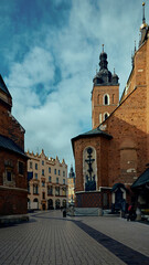 St. Mary's Basilica on Maryatskaya Square. Old Town, Kraków, Poland.