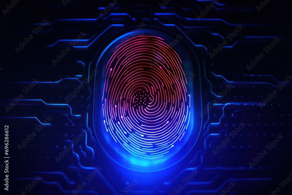 Poster futuristic biometric fingerprint, symbolizing digital security and cutting-edge authentication.