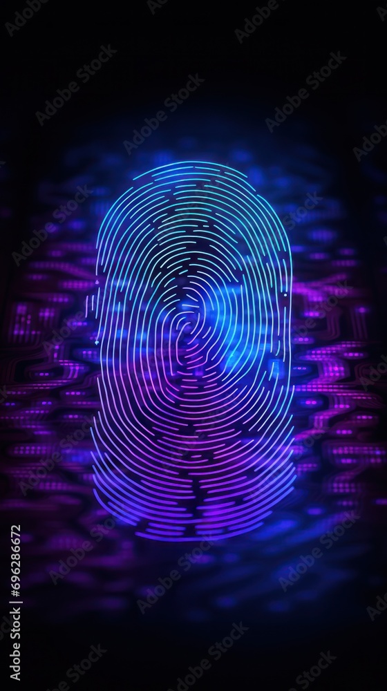 Poster fingerprint with circuitry elements, symbolizing identity verification and cybernetic security