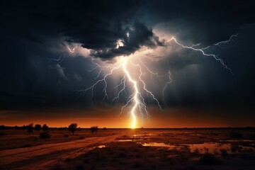 Vibrant Lightning pattern banner. Weather cloud. Generate Ai