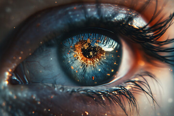 Close up pupil of the eye, universe in the eye macro - obrazy, fototapety, plakaty