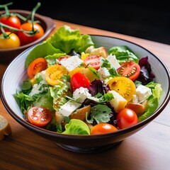 salad with cheese and olives. vegetable salad in a bowl