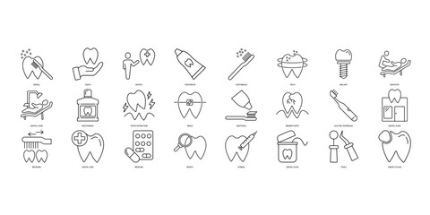 dental icons set. Set of editable stroke icons.Vector set of dental