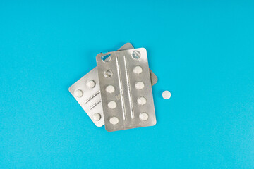 Pill Blister on Color Background, Silver Medicine Capsule Package, Drugs Packaging, Pill Pack