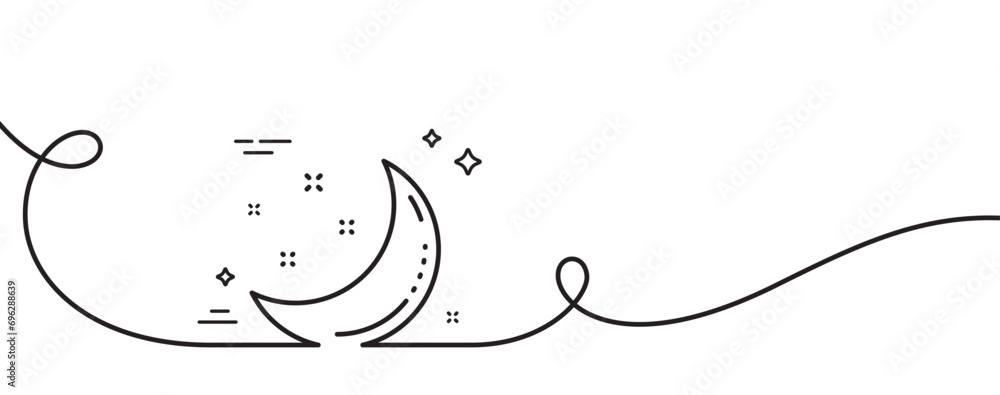 Poster moon and stars line icon. continuous one line with curl. night sign. sleep symbol. moon stars single