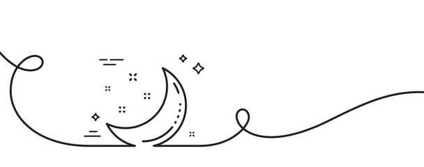 Moon and stars line icon. Continuous one line with curl. Night sign. Sleep symbol. Moon stars single outline ribbon. Loop curve pattern. Vector