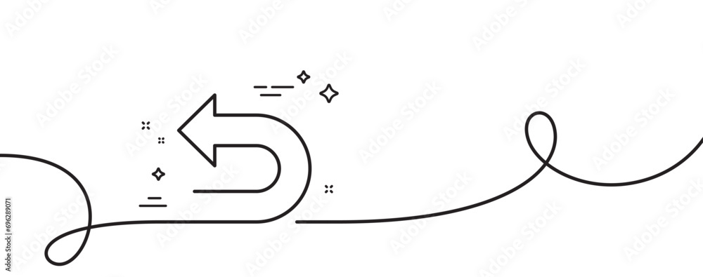 Poster undo arrow line icon. continuous one line with curl. left turn direction symbol. navigation pointer 