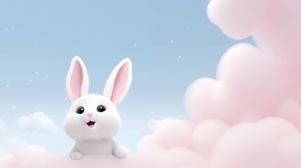 A white rabbit with a pastel background.