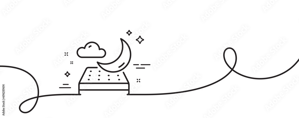 Poster night mattress line icon. continuous one line with curl. orthopedic sleeping pad sign. breathable sl