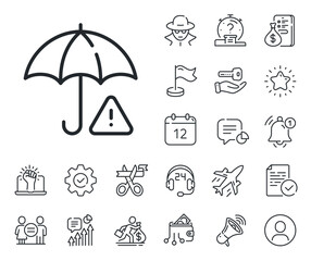 Important warning sign. Salaryman, gender equality and alert bell outline icons. Risk management line icon. Insurance warn symbol. Risk management line sign. Spy or profile placeholder icon. Vector