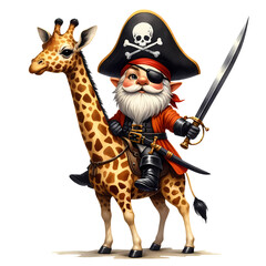 Naklejka premium Cute Gnome Pirate Watercolor Clipart Illustration