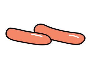 Meat product of food colorful set. In this visually appealing artwork, intricate design details beautifully complement the savory charm of sausages. Vector illustration.