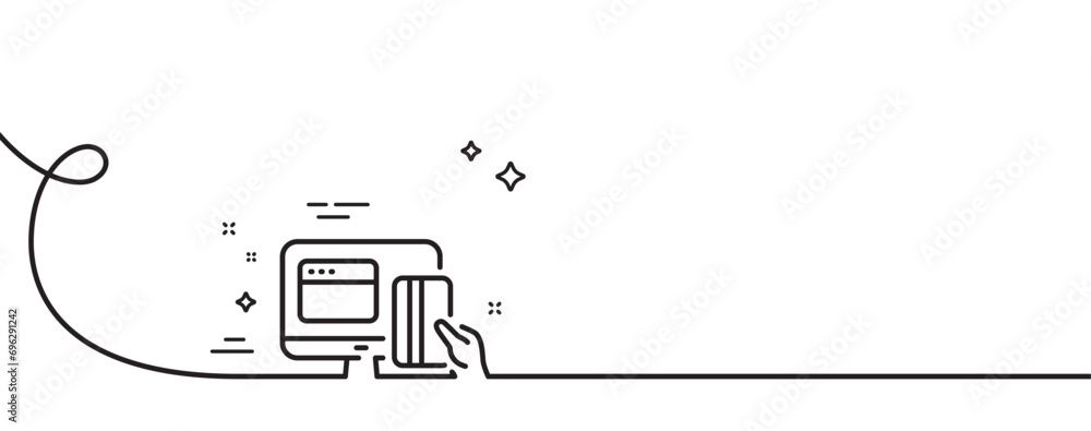Poster online payment methods line icon. continuous one line with curl. web money sign. credit card symbol.