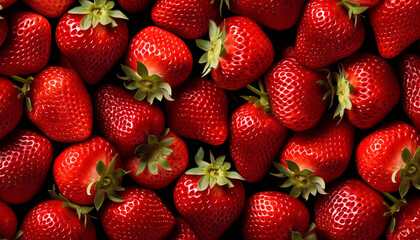 Lots of fresh strawberries swirl around a pile of fresh strawberries seamless background - obrazy, fototapety, plakaty