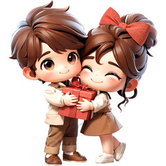 Young Asian couple holding gift box 