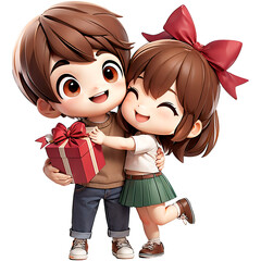 Young Asian couple holding gift box 