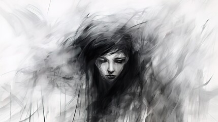Woman in depression with bewildered thoughts in her mind.  -  AI Generated Abstract Art