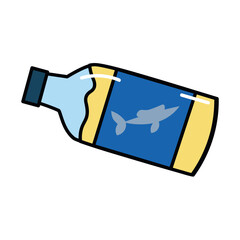 Sea product of food colorful set. This white background features a bottle with a nautical themed label, highlighting nautical cuisine. Vector illustration.