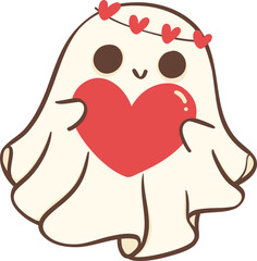 Kawaii Valentine ghost with heart  - obrazy, fototapety, plakaty