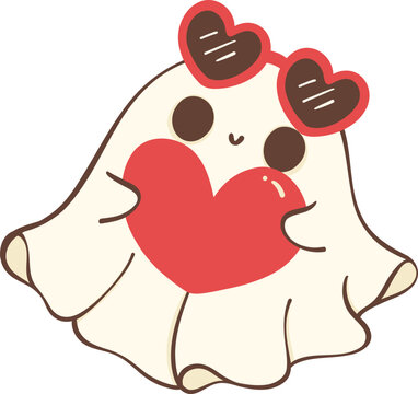Kawaii Valentine ghost with heart 