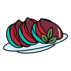 French product of food colorful set. The design captures the essence of French cuisine with delectable salat, known for its delicate taste, against a clean white background. Vector illustration.