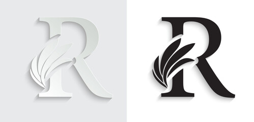 letter R paper. flower  letters. Vintage ornament initial Alphabet. Logo vector 
