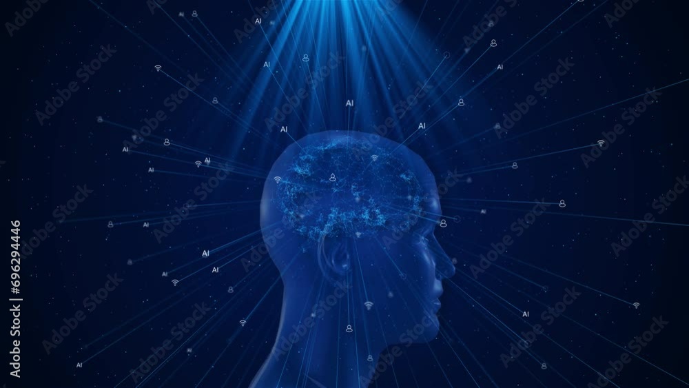 Poster futuristic data holographic interface. human head hud digital artificial intelligence hologram proje
