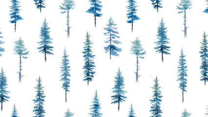 Winter Horizontal Background with Blue Spruces, Firs and Pines. Seamless Repeating Pattern. Vector