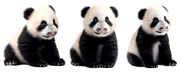 Group of Baby panda multi pose isolated on transparent or white background
