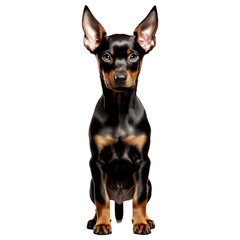 Realistic Baby doberman picscher dog standing isolated on transparent or white background