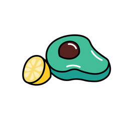 Mexican product of food colorful set. An avocado and a lemon slice, depicted in a colorful design on a white background, are ingredients in many Mexican dishes. Vector illustration.