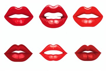 Obraz premium Female human red lips set illustration, simple style