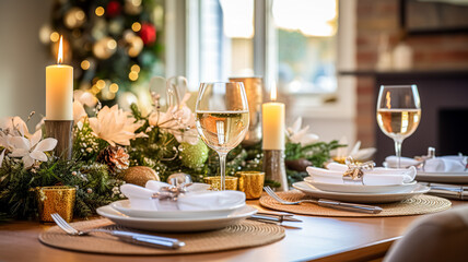 Fototapeta premium Holiday dinner at home, table decor